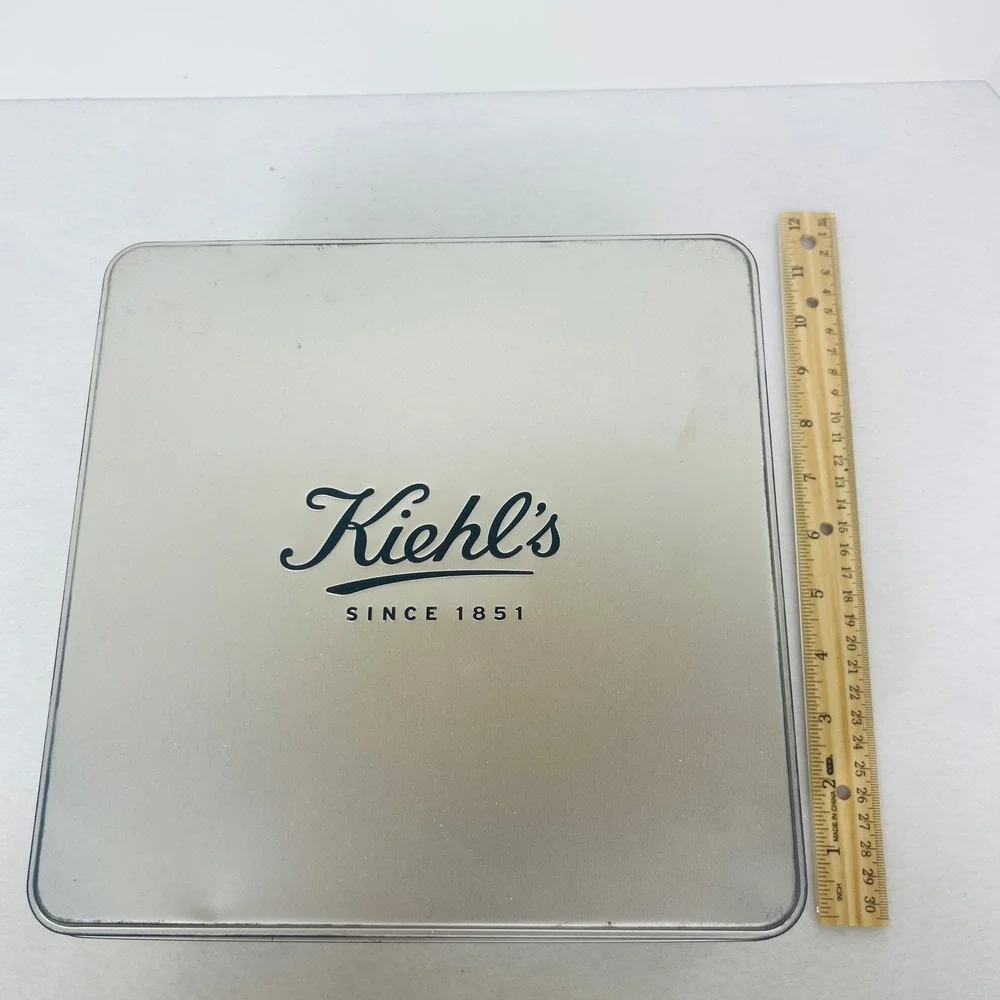 Kiehl's Storage Tin Unisex OS Square Silver Logo Metal Box Good